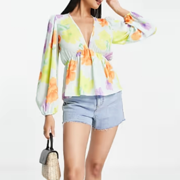 NWT ASOS | Floral Deep Plunge Blouse - Picture 4 of 4